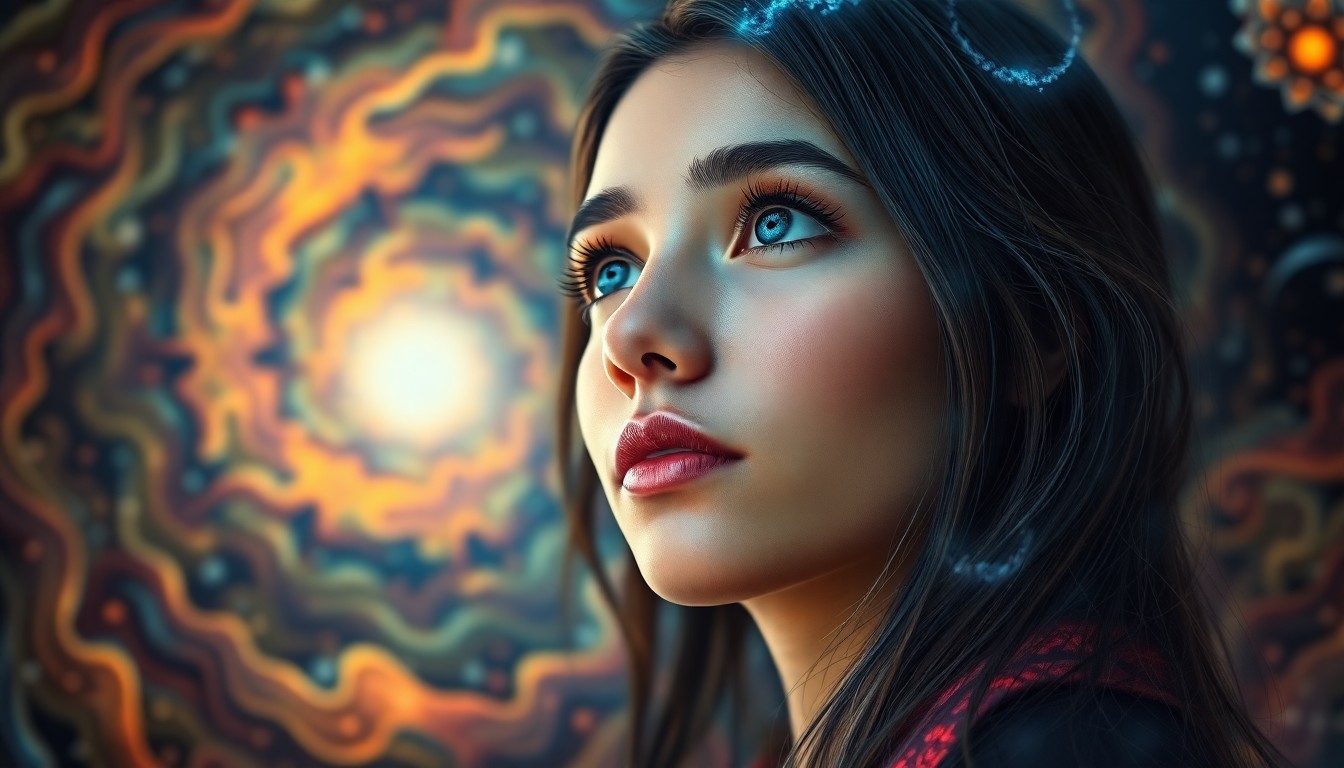 AI generated art for prompt: A highly detailed, photorealistic portrait of a young Latin American woman with soft, blue eyes stan