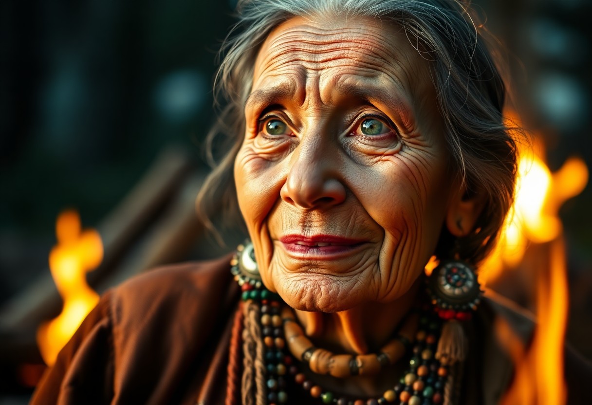 AI generated art for prompt: A captivating portrait of an elderly South Asian woman with a wise and time-worn visage comes to lif