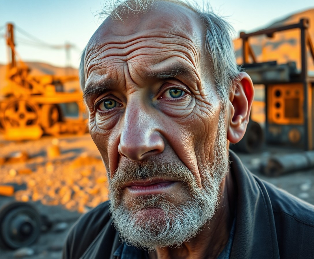 AI generated art for prompt: Imagine an ultra-realistic close-up portrait of an aged Eastern European man with unfocused green ey