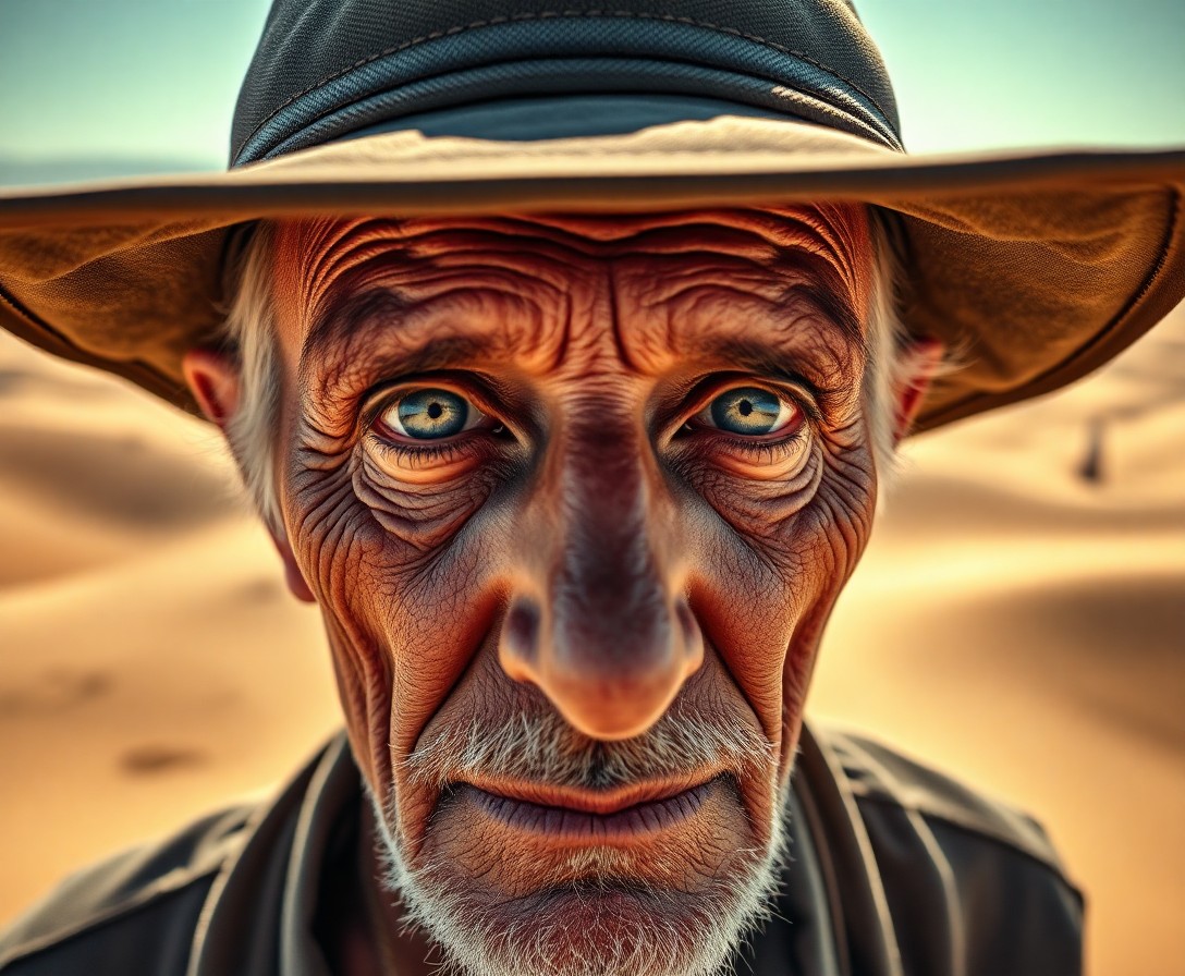 AI generated art for prompt: A portrait photograph, taken from an unexpected high-angle perspective, captures an elderly Mediterr