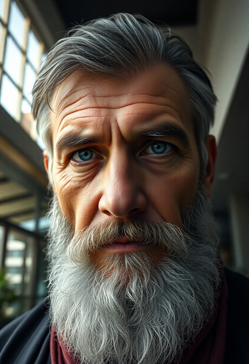 AI generated art for prompt: A highly detailed, photorealistic portrait of a 45-year-old man from Central Asia is captured from a