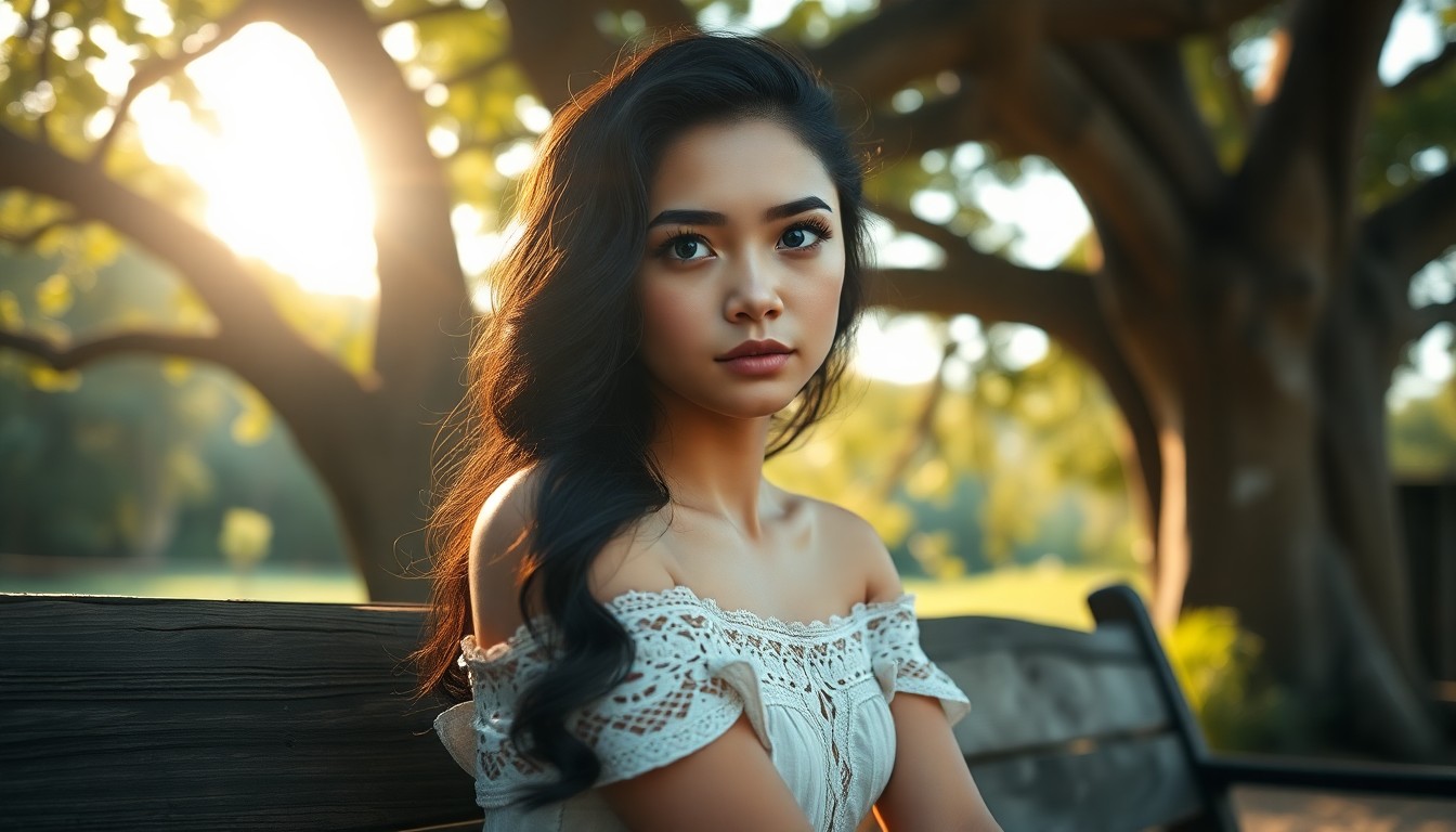 AI generated art for prompt: Create a hyperrealistic portrait of a young Micronesian woman with a contemplative expression. She h