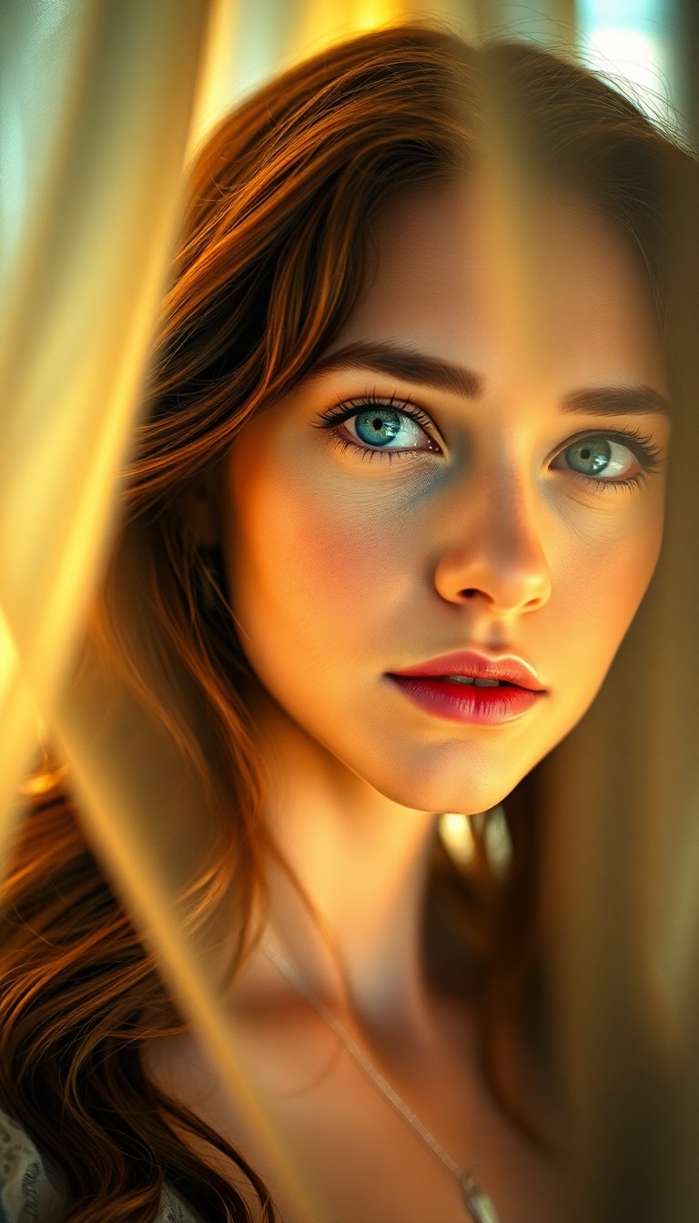 AI generated art for prompt: A photorealistic portrait captures the captivating essence of a female subject with azure eyes and c