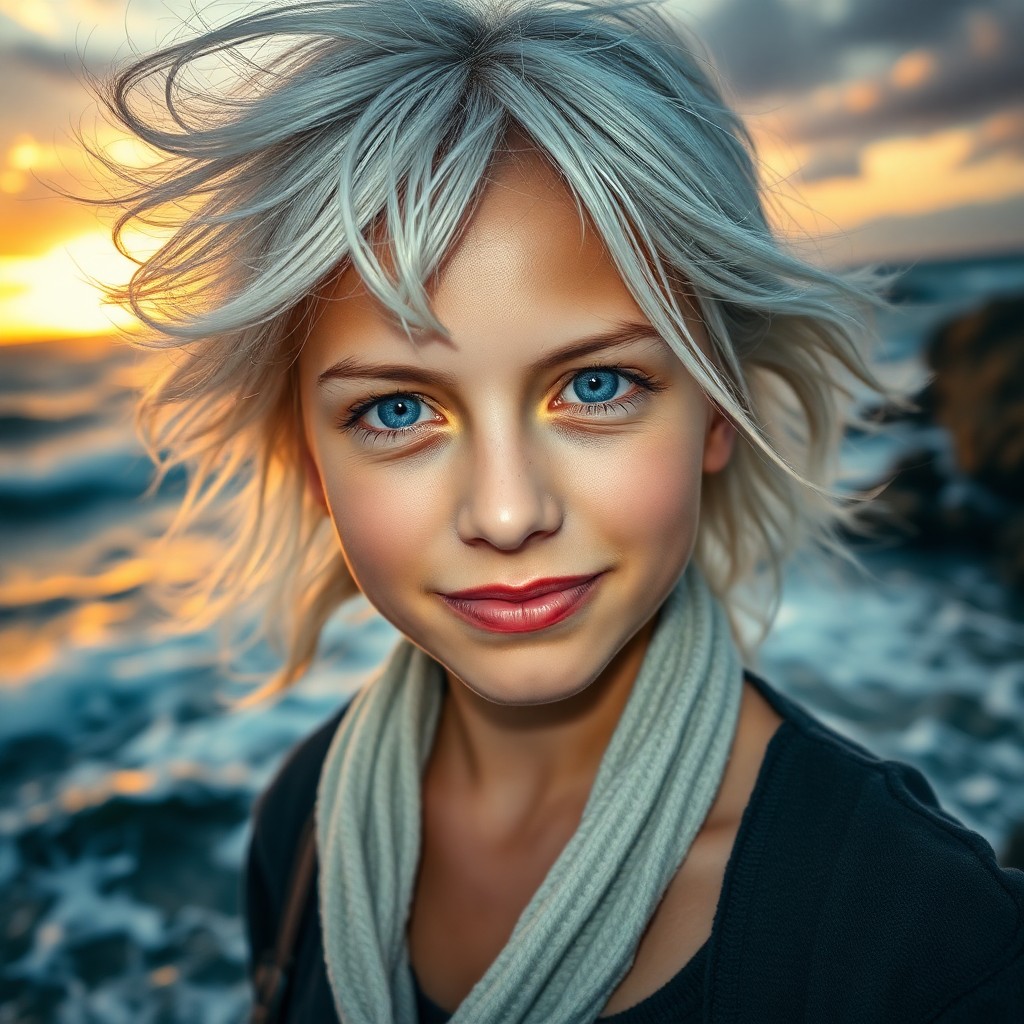 AI generated art for prompt: A portrait photograph captures a girl with furrowed brows, a subtle yet happy expression, and unfocu