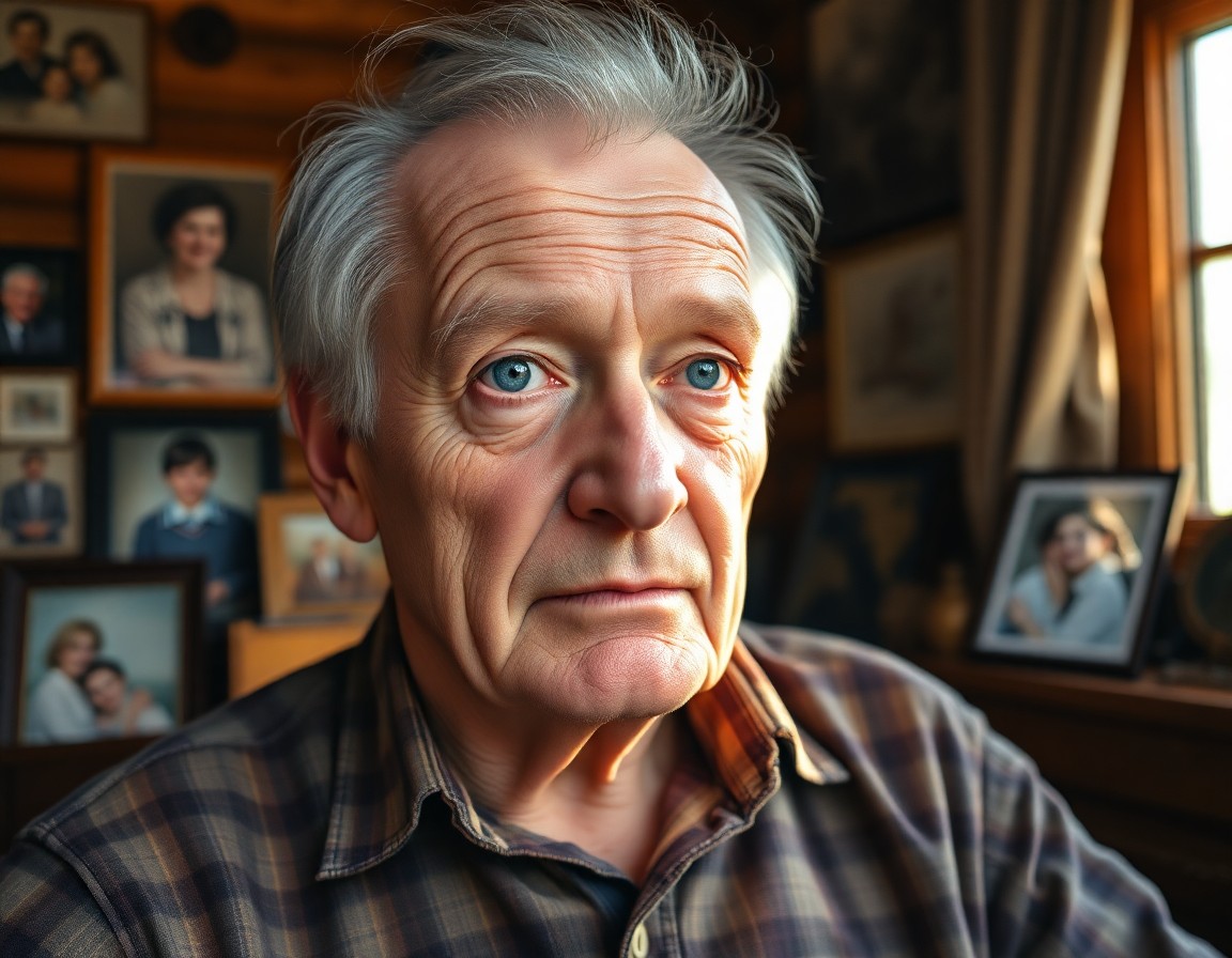 AI generated art for prompt: Create a portrait photograph with a DSLR camera, capturing an elderly Caucasian man with weathered s
