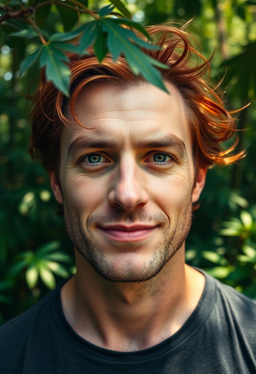 AI generated art for prompt: A close-up three-quarter view portrait of a man, captured with a mirrorless camera, showcases his st