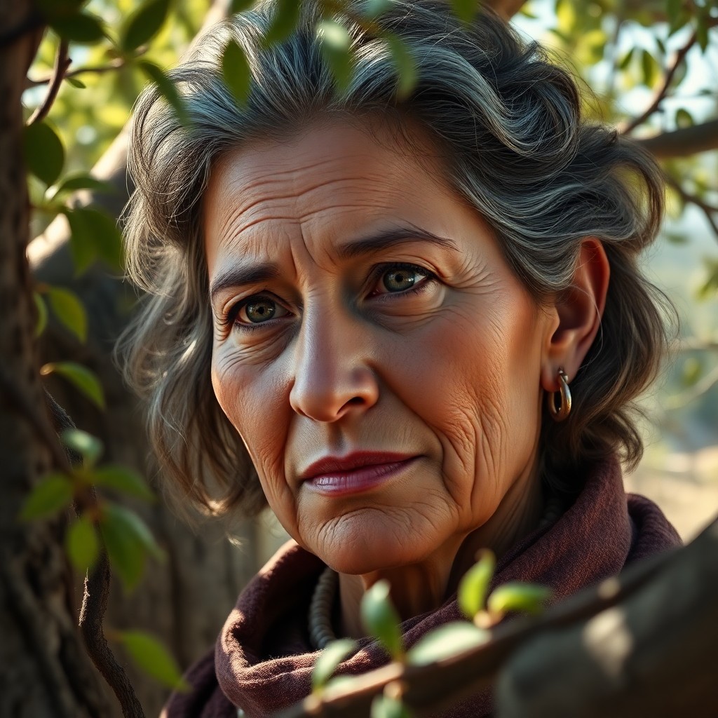 AI generated art for prompt: Create a hyperrealistic digital painting of a close-up portrait of a middle-aged Andean woman with a