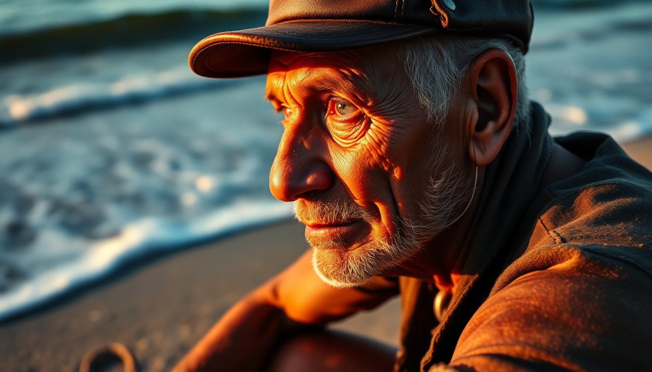 AI generated art for prompt: A captivating portrait of an aged fisherman, with sun-kissed skin etched by the lines of a life well