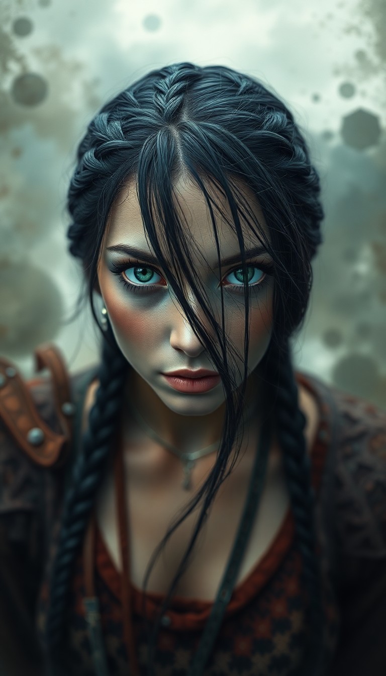 AI generated art for prompt: A captivating hyperrealistic portrait of a Slavic woman with striking green eyes and raven hair ador