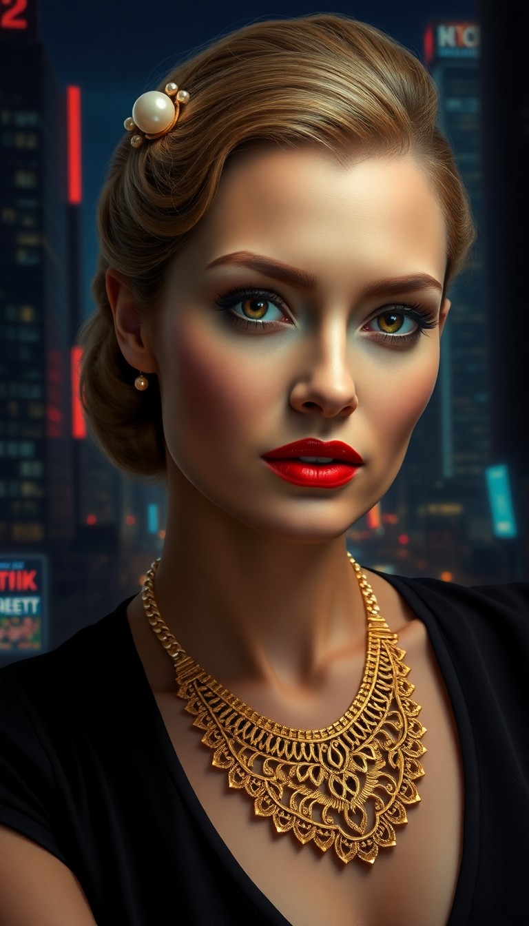 AI generated art for prompt: Create a photorealistic portrait inspired by Art Deco, depicting a sophisticated Slavic woman in her