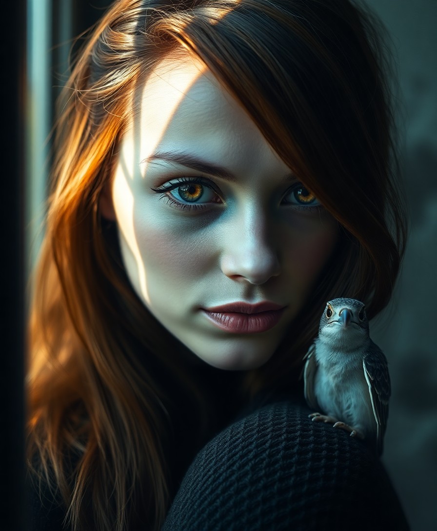 AI generated art for prompt: A captivating portrait captures the enigmatic essence of a Nordic woman with deep amber eyes, framed