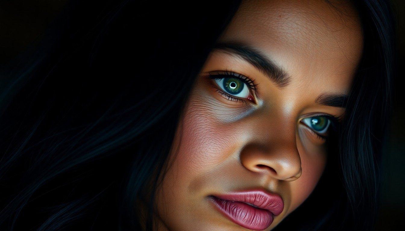 AI generated art for prompt: The portrait is a stunningly realistic depiction of a Melanesian woman with captivating jade-green e