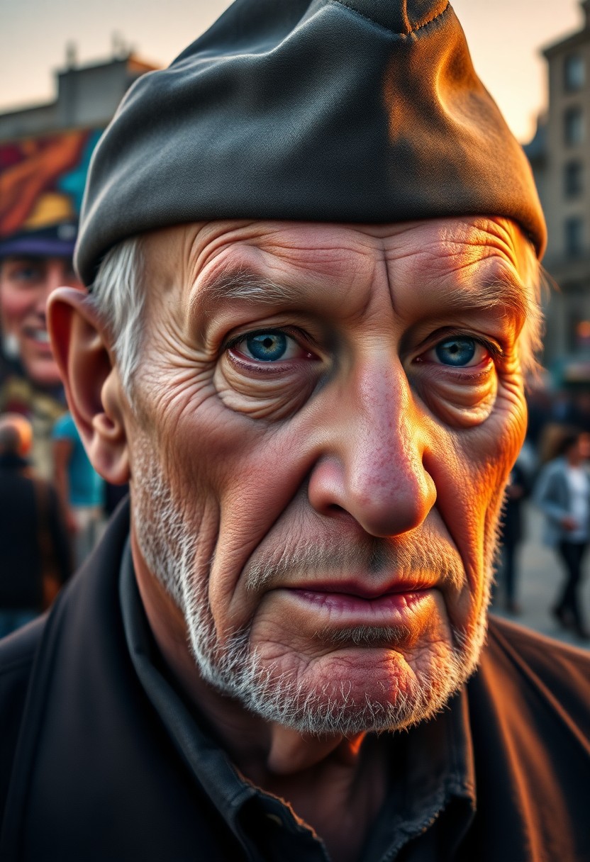 AI generated art for prompt: A photorealistic portrait of an aged veteran with a distinguished face marked by years of service, s
