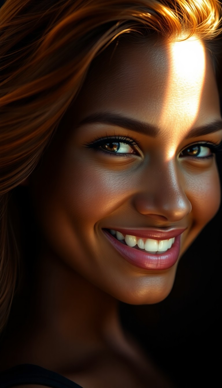 AI generated art for prompt: Create a portrait that captures a sophisticated Micronesian woman with rich, dark skin and flowing a