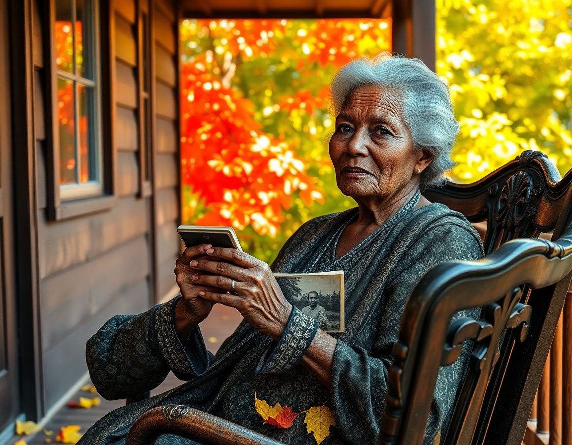 AI generated art for prompt: Create an image of a contemplative elderly Sub-Saharan African woman depicted in hyperrealist painti