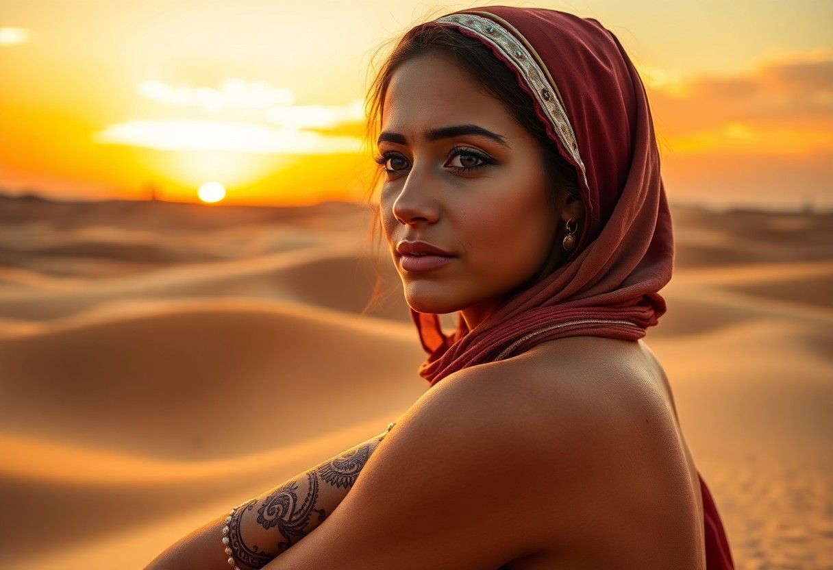 AI generated art for prompt: A super-realistic portrait of a young North African woman, her expression serene and introspective a