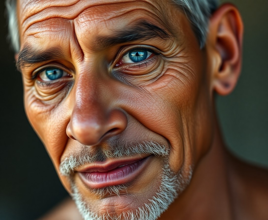 AI generated art for prompt: Create a close-up portrait of a middle-aged Polynesian man with a face weathered by life experiences