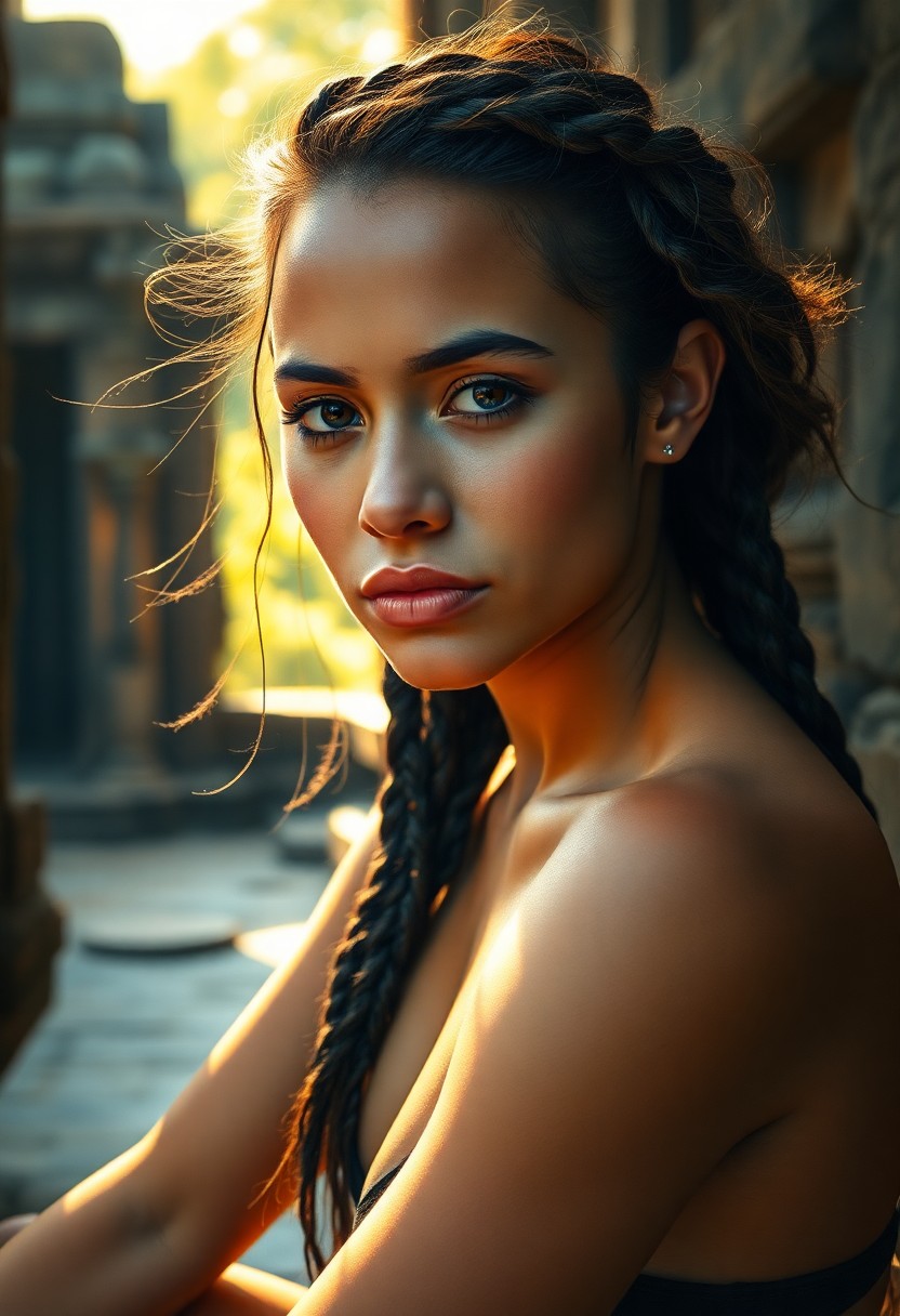 AI generated art for prompt: A captivating portrait of an enigmatic young Pacific Islander woman emerges. She captivates with her