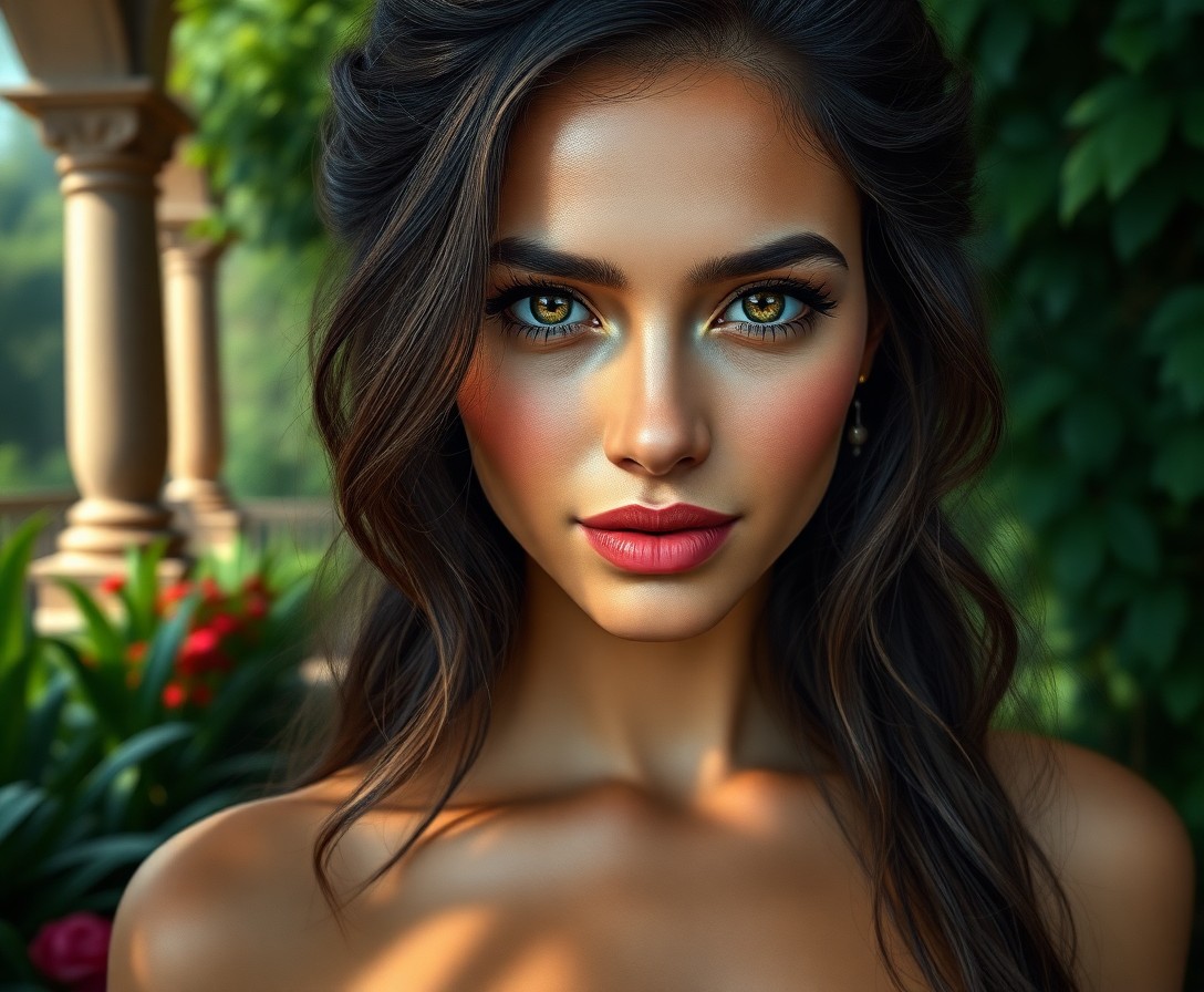 AI generated art for prompt: Capture the enigmatic allure of a mysterious Hispanic woman with piercing eyes and an enigmatic smil