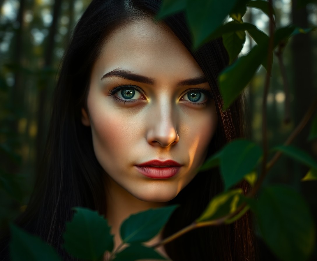 AI generated art for prompt: A portrait photograph captures the enigmatic gaze of a Slavic woman with piercing emerald eyes and l