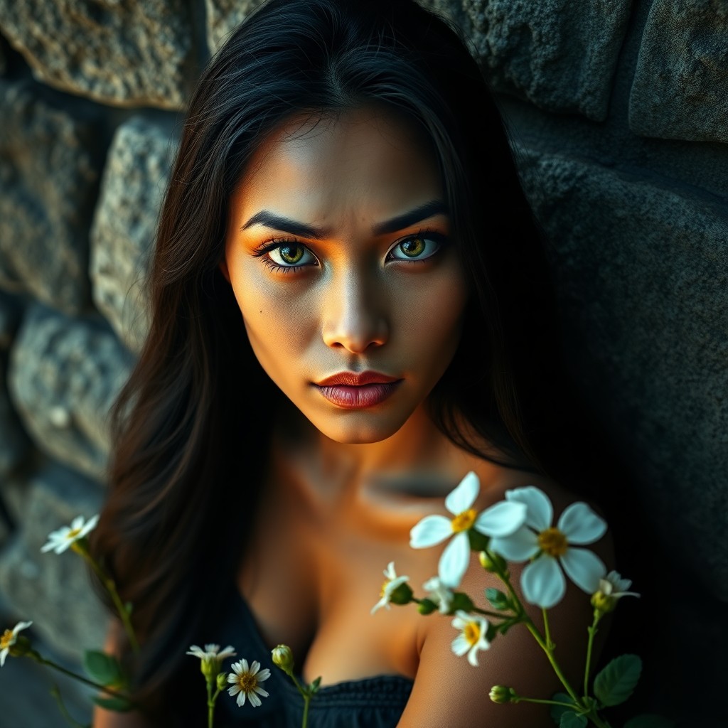 AI generated art for prompt: Visualize a photorealistic portrait of a captivating Pacific Islander woman in her mid-thirties, an 