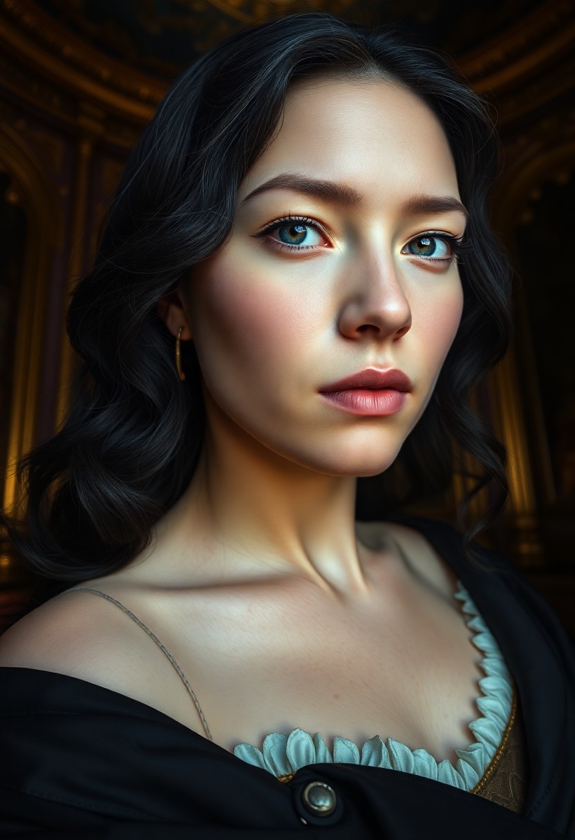 AI generated art for prompt: Create a photorealistic portrait in the style of Renaissance masterpieces, featuring an Inuit woman 