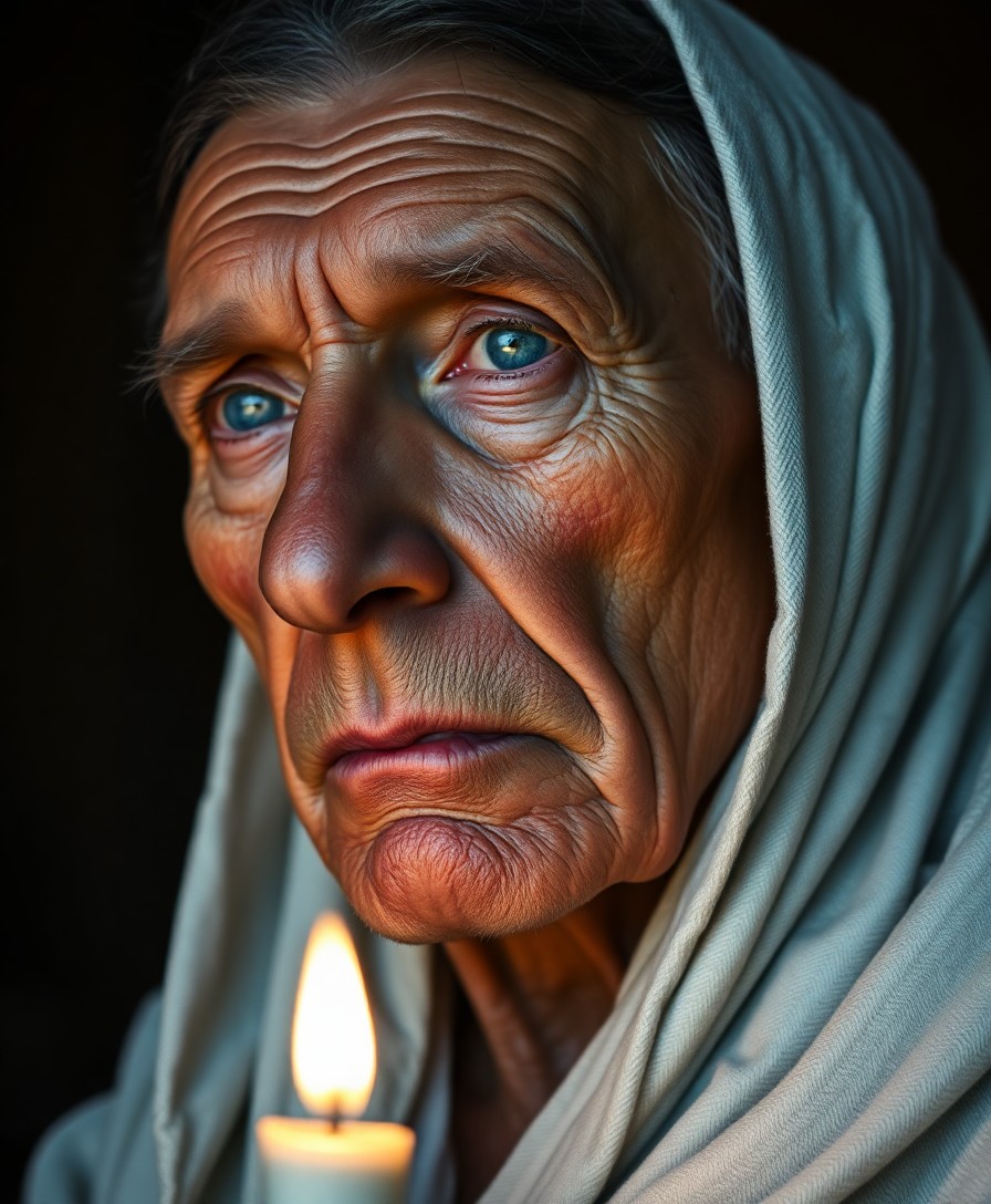 AI generated art for prompt: Capture a close-up portrait of an elderly Native American man, reminiscent of Rembrandt's oil painti