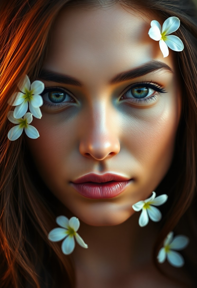 AI generated art for prompt: A highly realistic portrait depicts an enigmatic Polynesian woman with captivating eyes, her feature