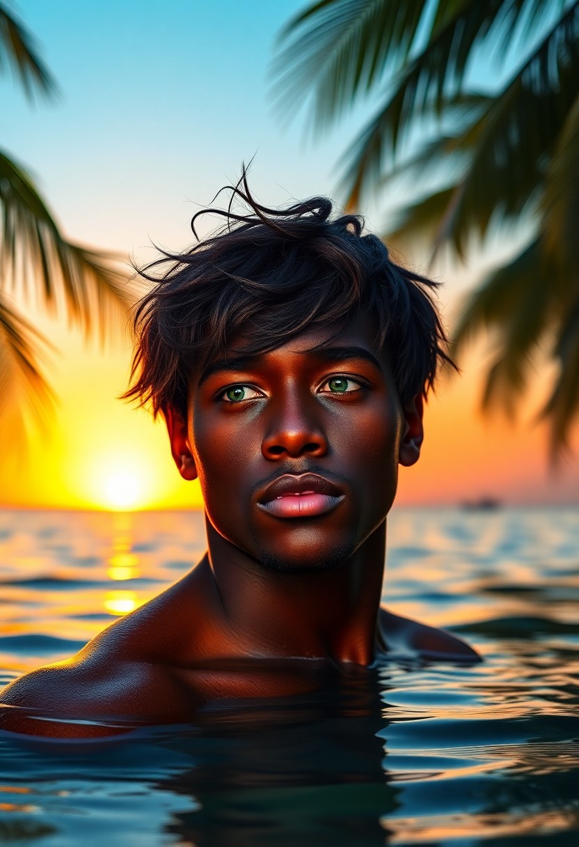 AI generated art for prompt: Capture a photorealistic portrait of a charismatic young African man with tousled, chin-length hair 