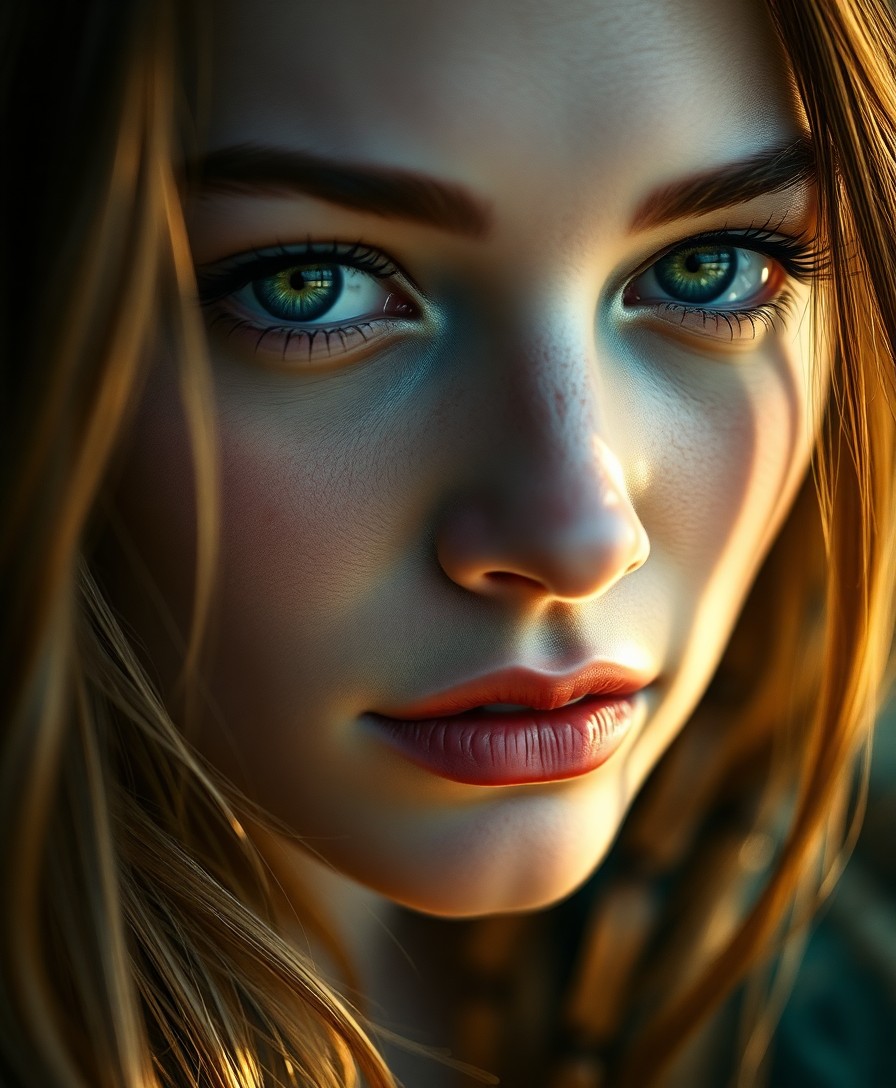 AI generated art for prompt: Craft an intimate hyperrealistic portrait of a captivating Celtic woman with piercing emerald eyes, 