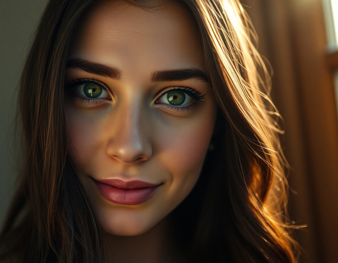 AI generated art for prompt: A delicate close-up portrait of a Western European woman, captured from slightly below her gaze, sho