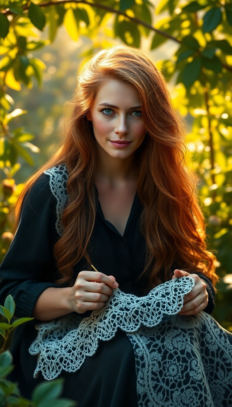 AI generated art for prompt: Craft a super-realistic portrait of an Eastern European woman with long, flowing auburn hair and war