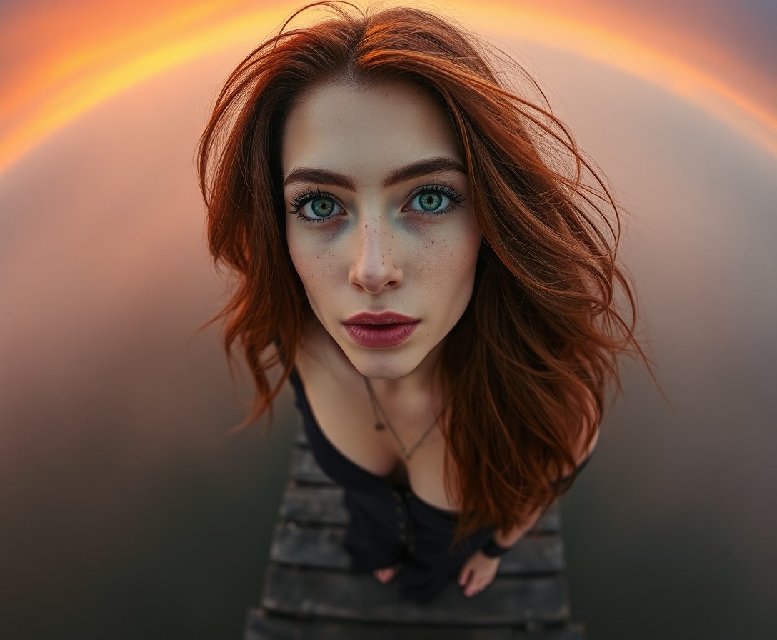 AI generated art for prompt: Envision a portrait photograph of an enigmatic Middle Eastern woman with rich auburn hair cascading 