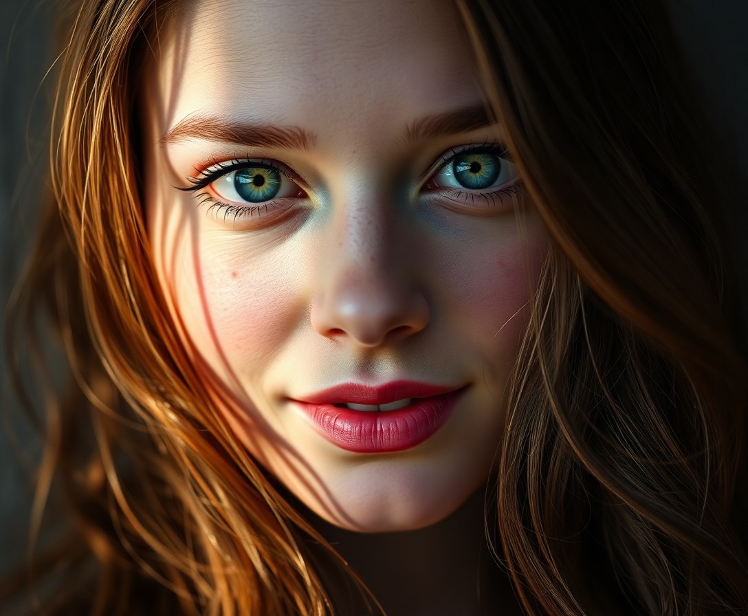 AI generated art for prompt: Craft a photorealistic portrait of a Nordic woman with porcelain skin, showcasing vibrant green eyes