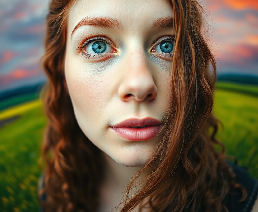 AI generated art for prompt: Craft an iPhone portrait showcasing a Slavic woman's serene yet enigmatic expression, her gentle gre