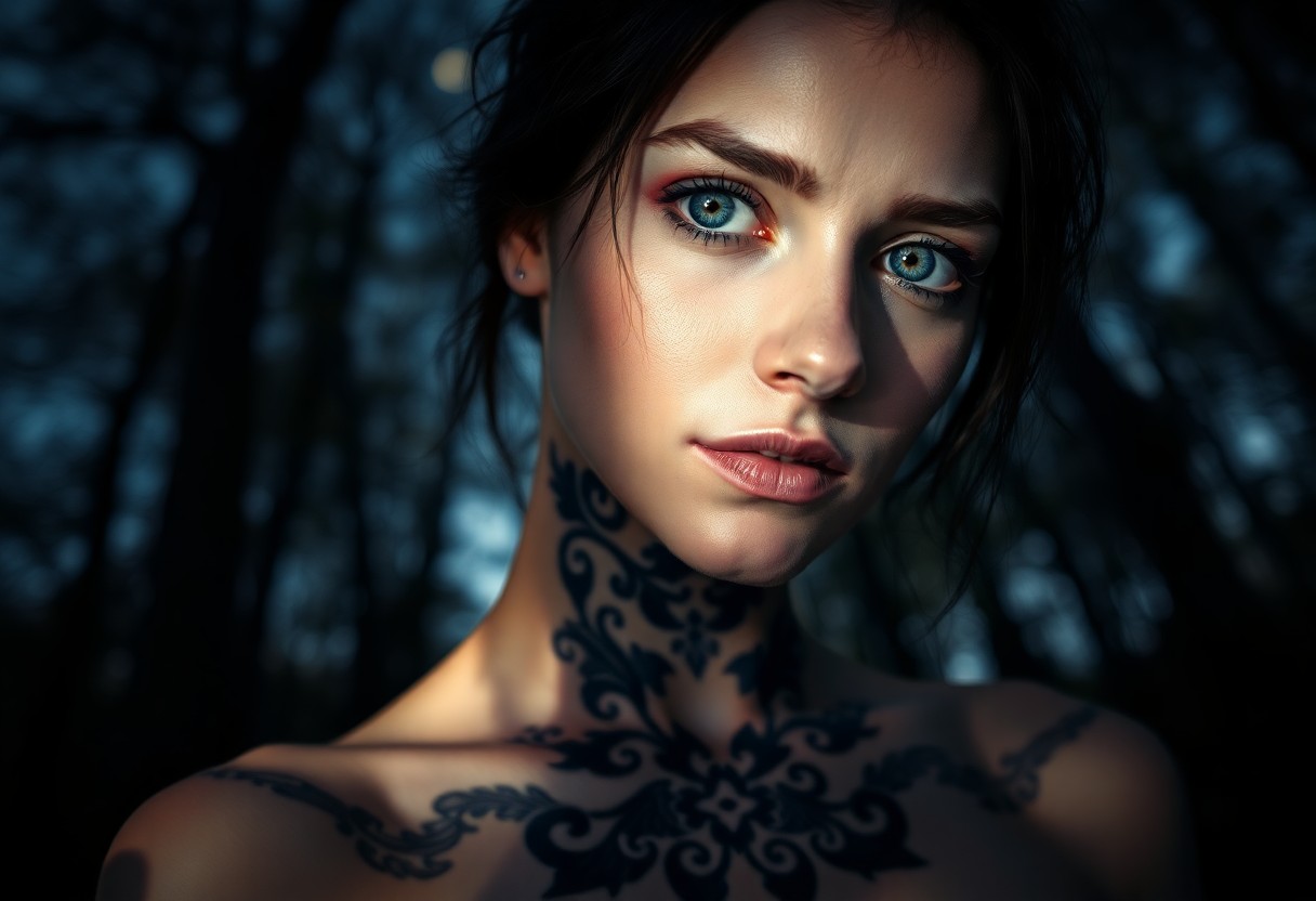 AI generated art for prompt: A photorealistic portrait reveals a Slavic woman's enigmatic presence, her kind blue eyes and intric