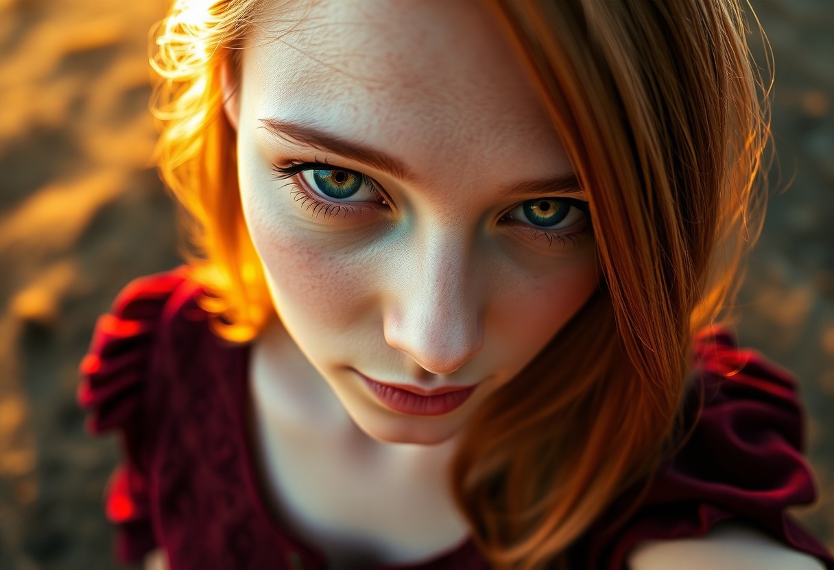 AI generated art for prompt: Imagine a portrait photo of an enigmatic young Nordic woman with captivating emerald eyes and flawle