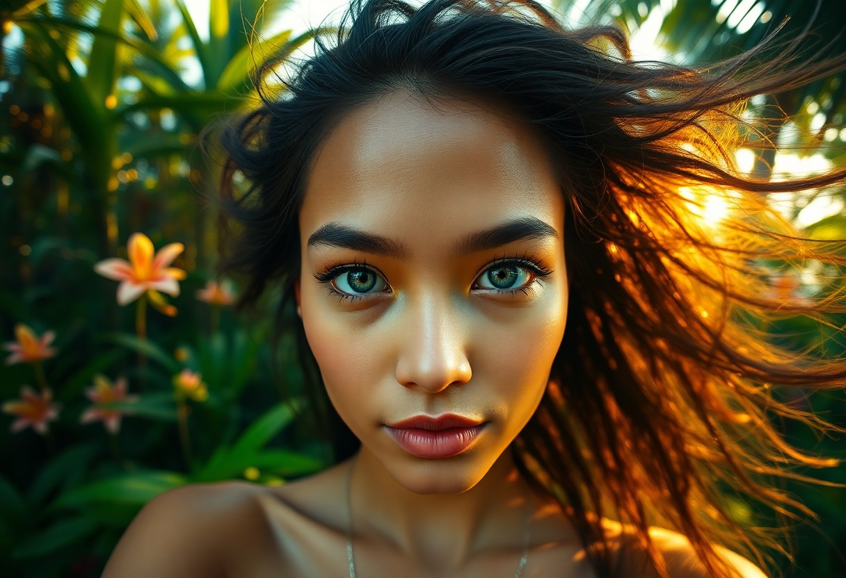 AI generated art for prompt: An enigmatic Pacific Islander woman with piercing emerald eyes and high cheekbones poses for a portr