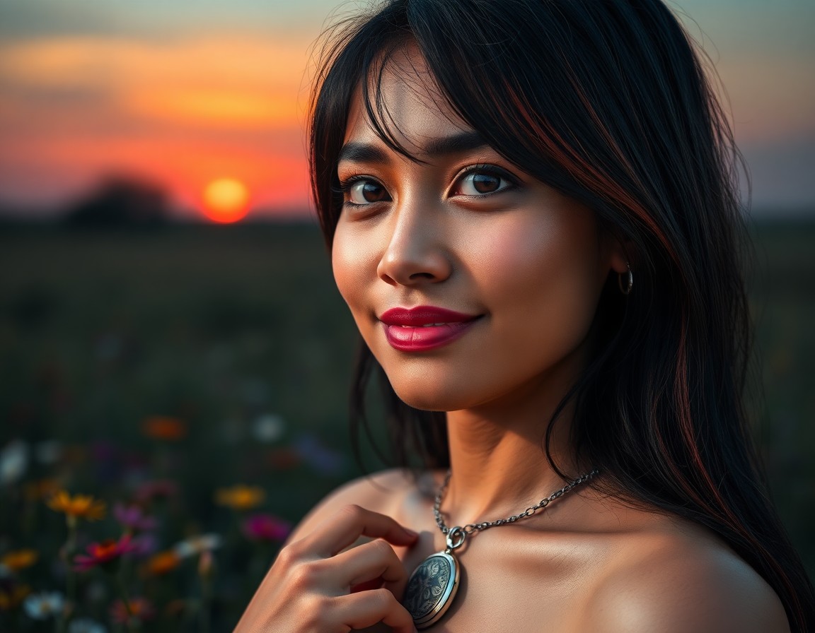 AI generated art for prompt: A melancholic portrait of a South Asian woman with enigmatic golden-brown eyes and jet-black hair st