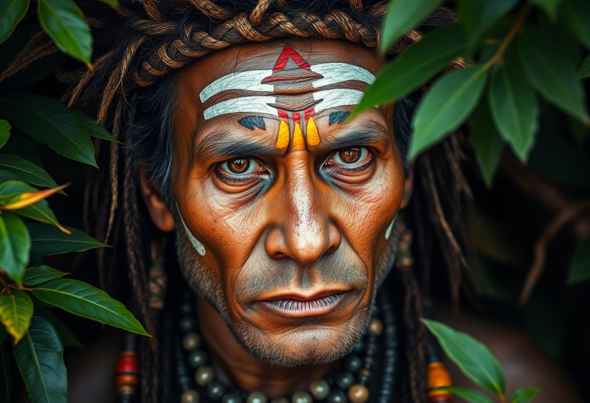 AI generated art for prompt: Craft a super-realistic portrait of an ancient shaman, capturing their essence with intricate detail