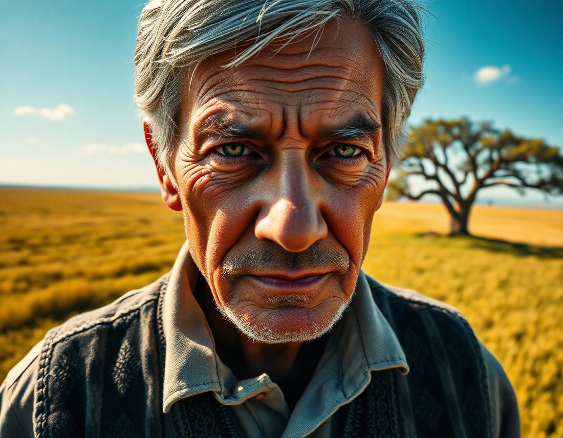 AI generated art for prompt: Craft an ultra-realistic portrait featuring a wise older Central Asian man with graying hair and com