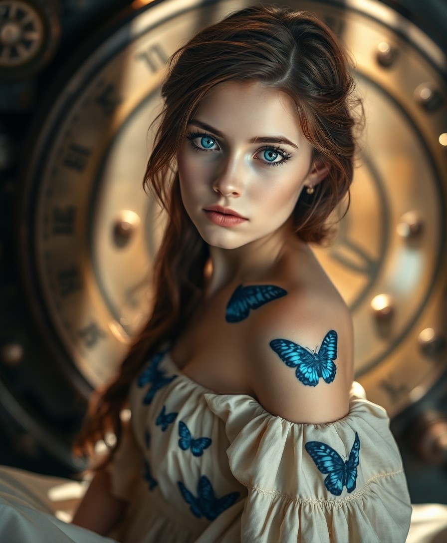 AI generated art for prompt: A captivating steampunk-inspired portrait showcases a young Celtic woman's enigmatic allure with pie