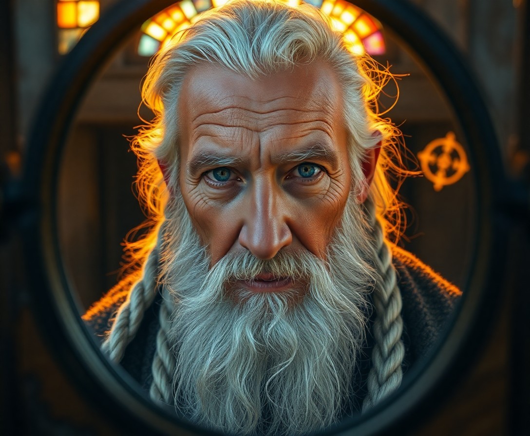 AI generated art for prompt: Envision a captivating portrait captured by a mirrorless camera, revealing an elderly Celtic man wit