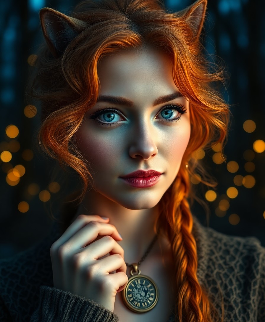 AI generated art for prompt: An enigmatic Nordic woman with captivating aqua eyes and bold eyeliner gazes pensively beyond the fr