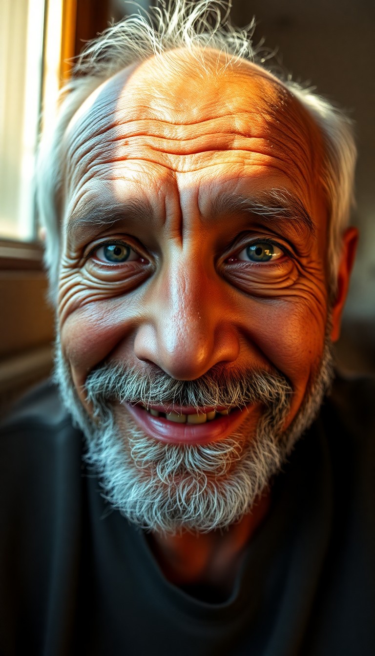 AI generated art for prompt: A highly detailed portrait photograph showcases a 60-year-old African-American Slavic man with deep 