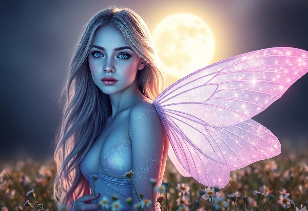 AI generated art for prompt: A photorealistic portrait photograph captures the ethereal essence of a celestial fairy, her lumines