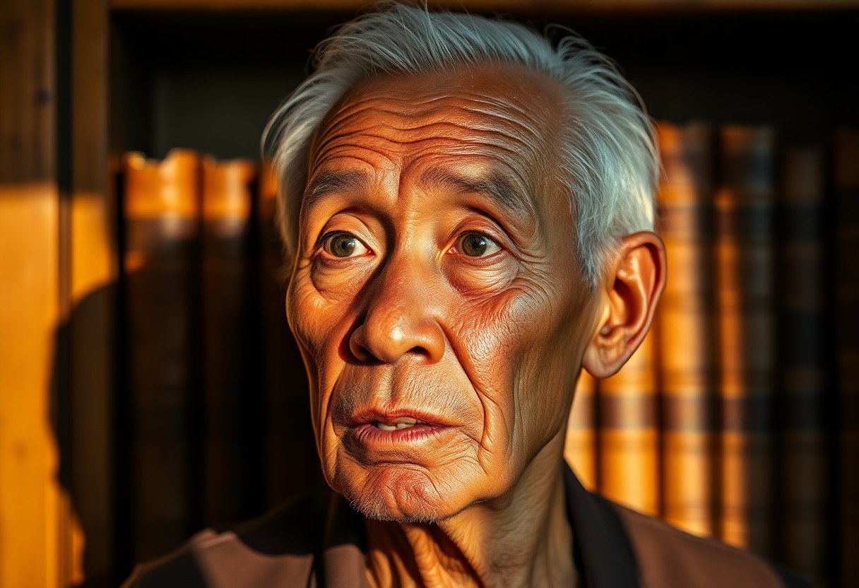 AI generated art for prompt: Imagine a captivating portrait photograph of an elderly Micronesian man with pronounced wrinkles and