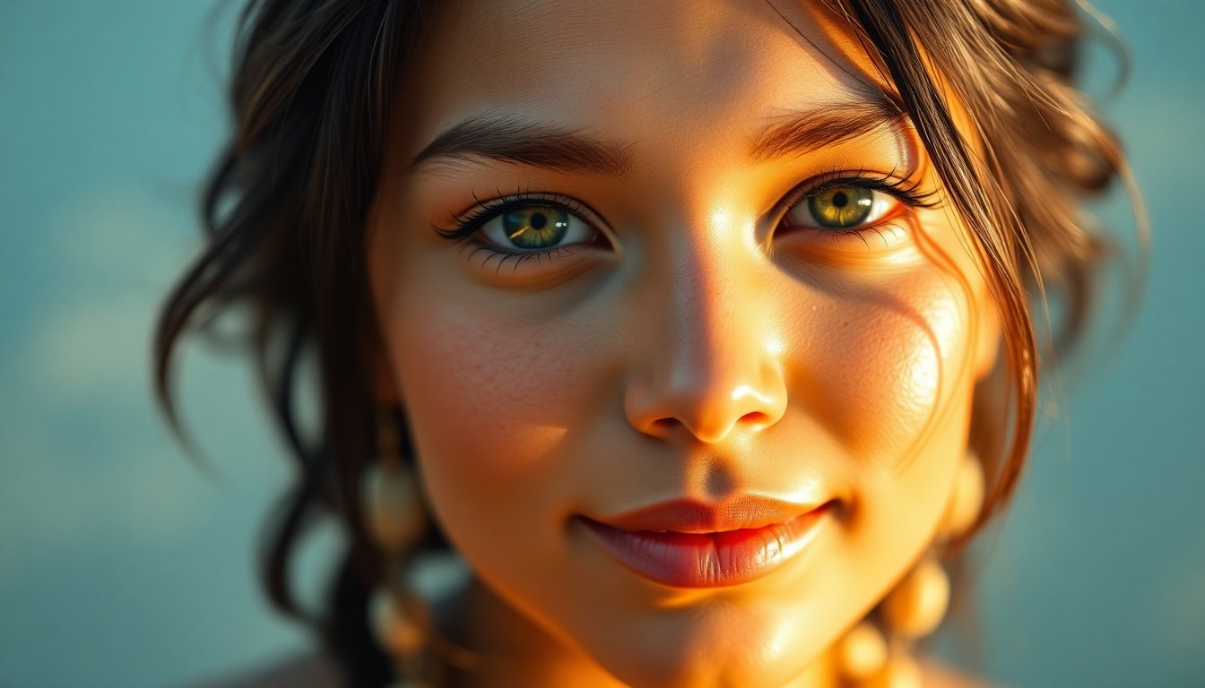 AI generated art for prompt: Craft an ultra-realistic portrait of a young Polynesian woman with sun-kissed skin and vibrant green