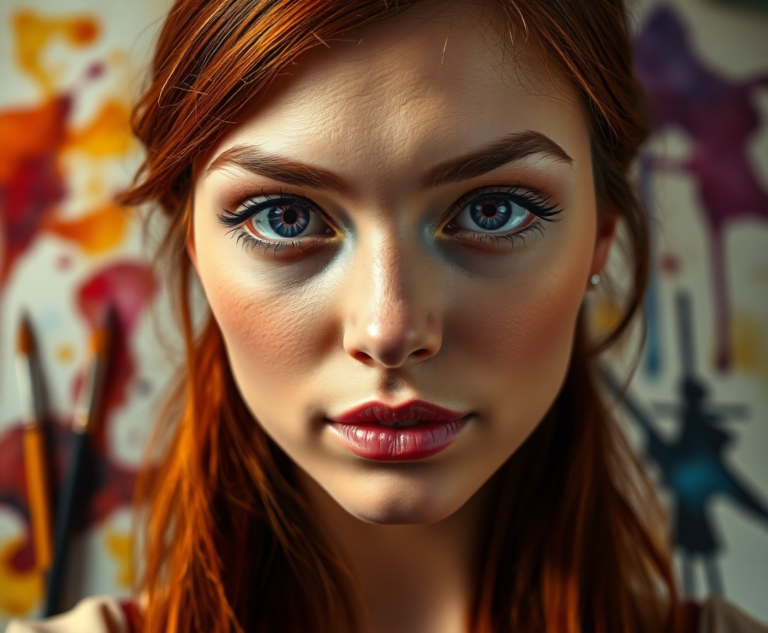 AI generated art for prompt: Envision an enigmatic artist with captivating violet eyes, their expression a unique blend of intens