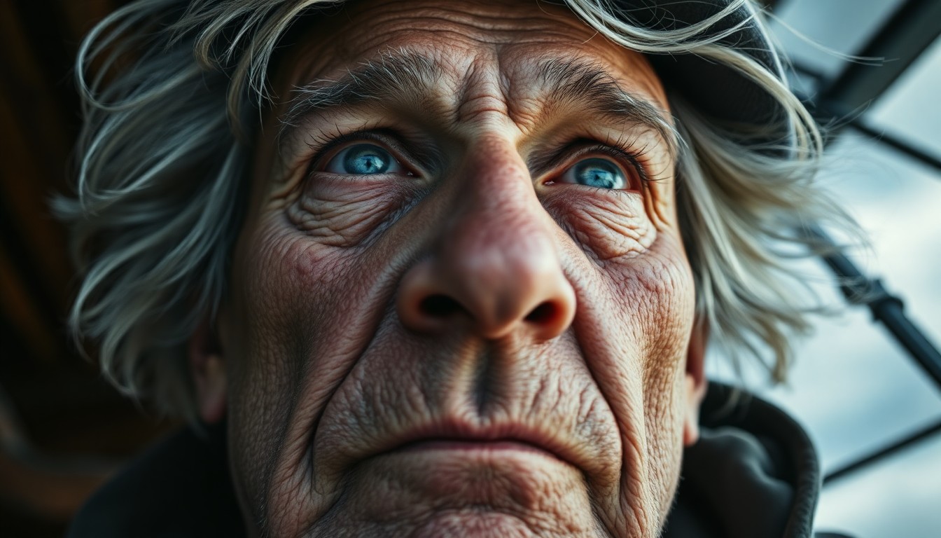 AI generated art for prompt: Imagine a close-up portrait of an elderly sailor, his weathered face etched with deep wrinkles from 